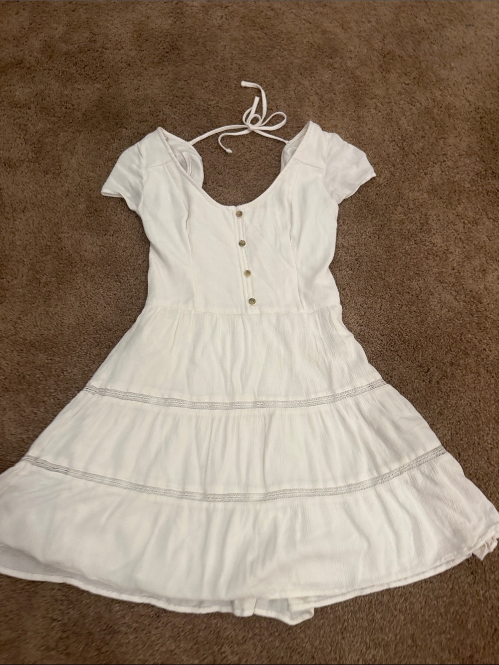 Hollister White Tiered Mini Dress with Button Front